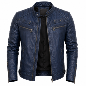 Men Casual Blue Leather Jacket